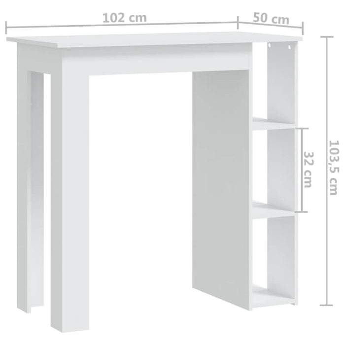 Masă de bar cu raft, alb, 102x50x103,5 cm, PAL - WALTI WALTI