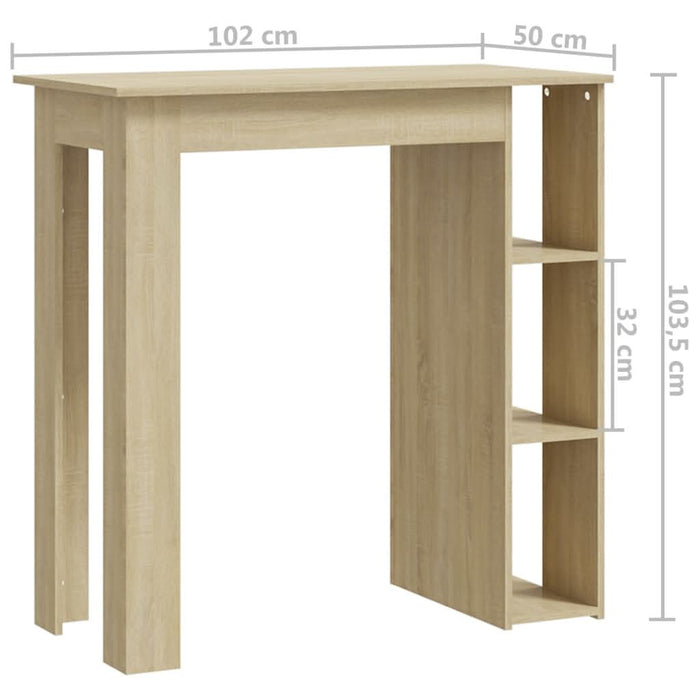Masă de bar cu raft, stejar Sonoma, 102x50x103,5 cm, PAL - WALTI WALTI