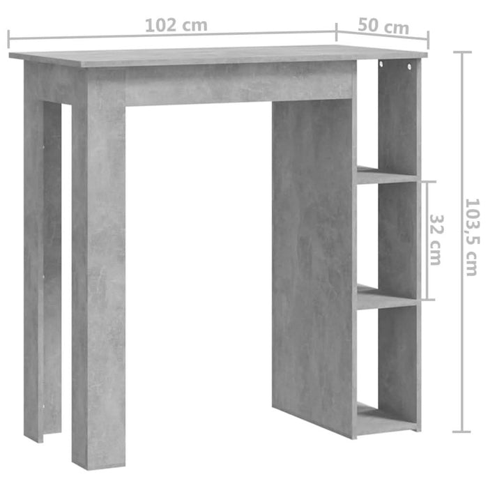 Masă de bar cu raft, gri beton,102x50x103,5 cm, PAL - WALTI WALTI