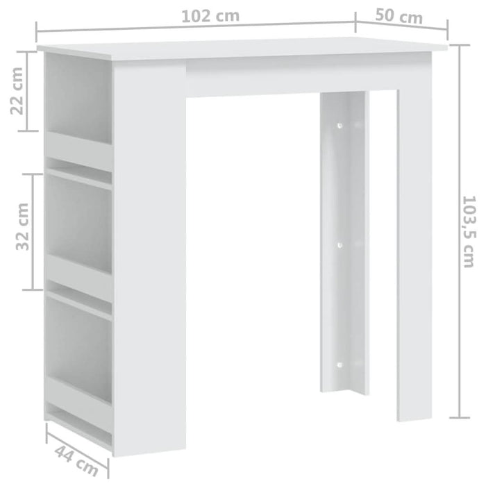 Masă de bar cu raft de depozitare, alb, 102x50x103,5 cm, PAL - WALTI WALTI