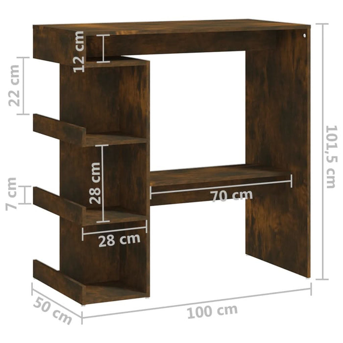Masă de bar cu raft depozitare stejar afumat 100x50x101,5cm PAL - WALTI WALTI