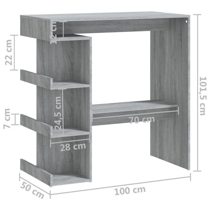 Masă bar cu raft de depozitare stejar sonoma gri 100x50x101,5cm - WALTI WALTI