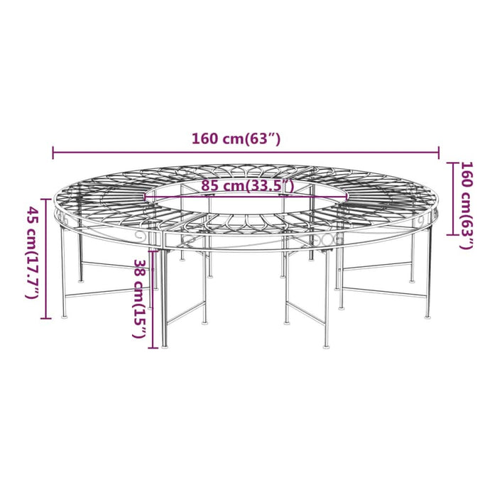 Bancă circulară de copac, negru, Ø160 cm, oțel - WALTI WALTI