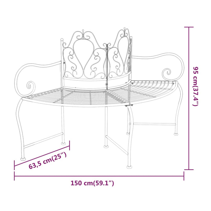 Bancă circulară de copac, negru, 150 cm, oțel - WALTI WALTI