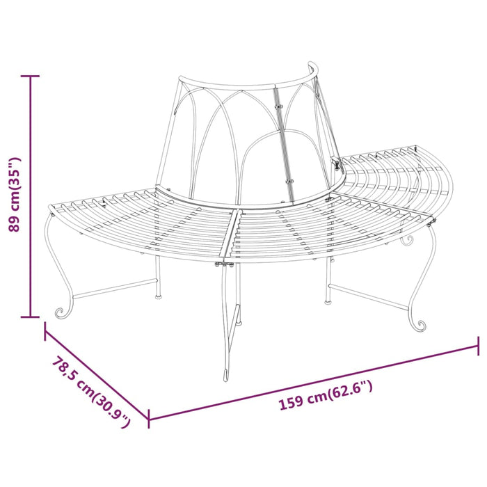 Bancă semicirculară de copac, negru, Ø159 cm, oțel - WALTI WALTI