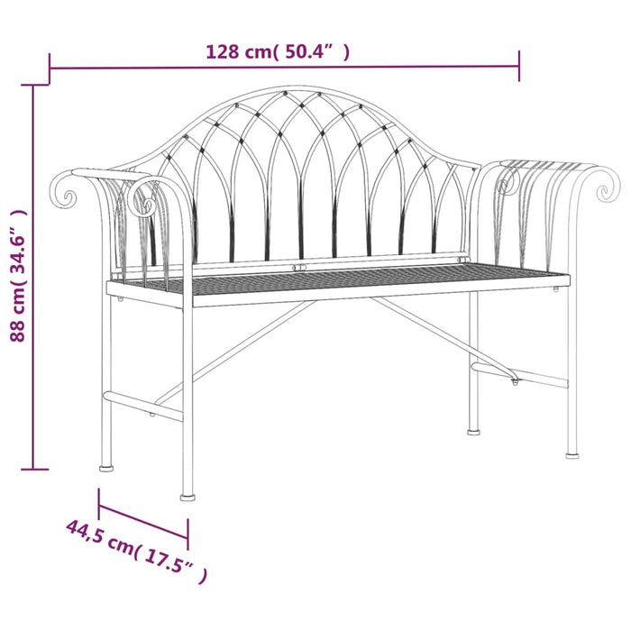 Bancă de grădină cu 2 locuri, negru, 128 cm, oțel - WALTI WALTI