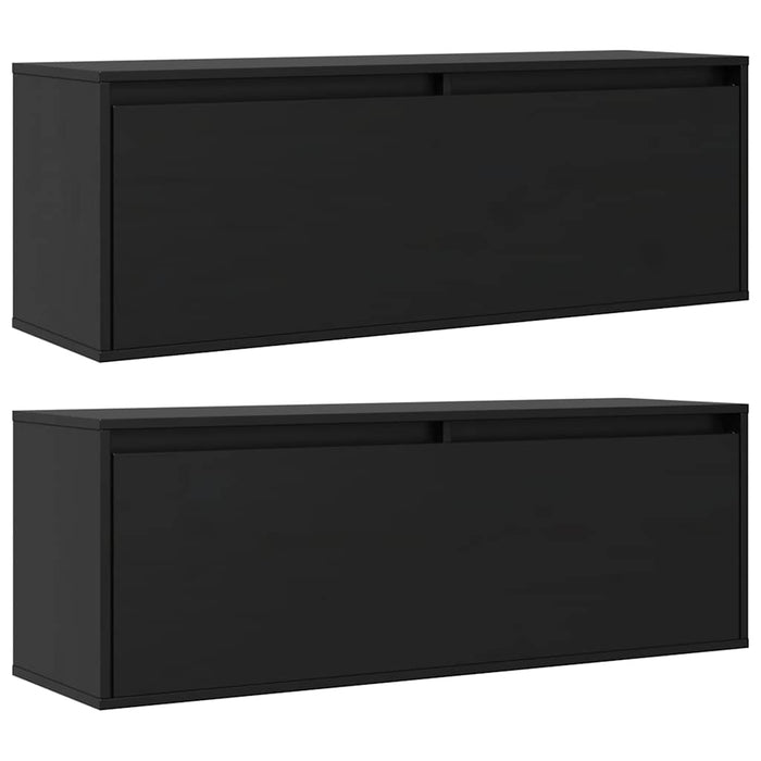Dulapuri de perete 2 buc, negru, 100x30x35 cm, lemn masiv pin WALTI