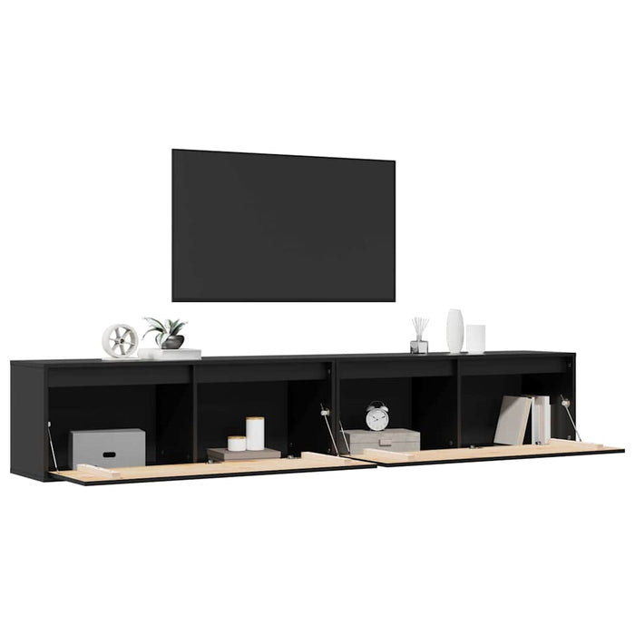 Dulapuri de perete 2 buc, negru, 100x30x35 cm, lemn masiv pin WALTI