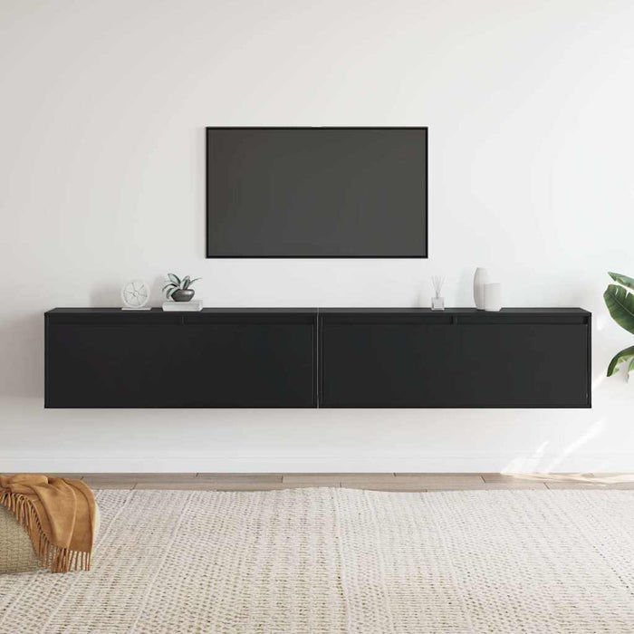 Dulapuri de perete 2 buc, negru, 100x30x35 cm, lemn masiv pin WALTI