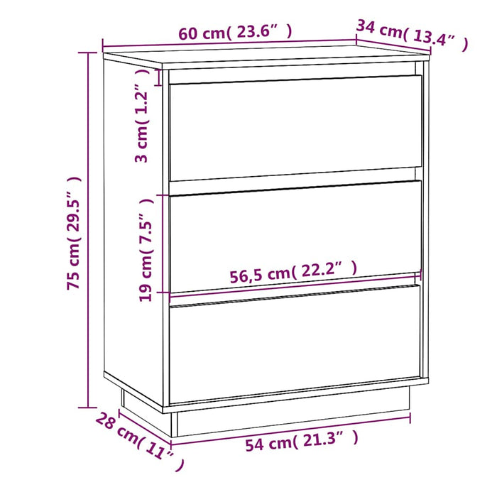 Dulap, gri, 60x34x75 cm, lemn masiv de pin WALTI