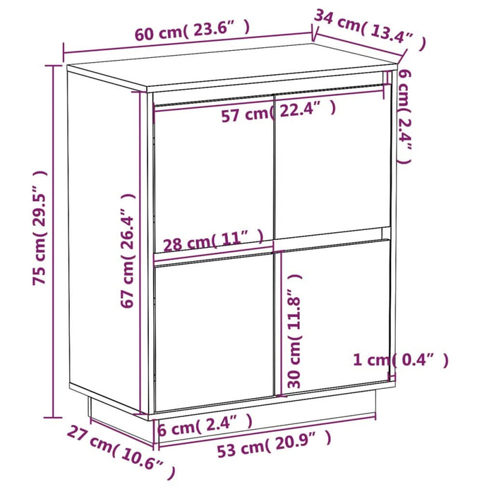 Servantă albă 60x34x75 cm din lemn masiv de pin - WALTI WALTI