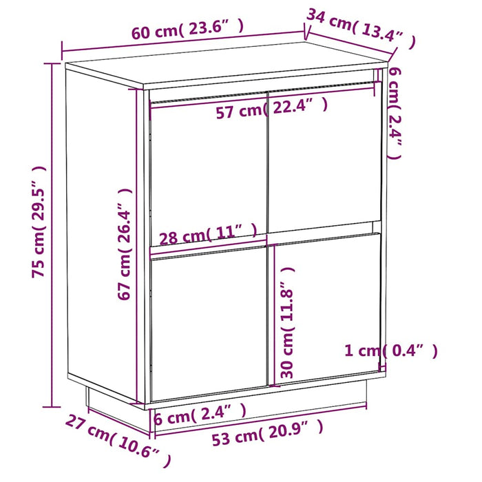 Dulap, gri, 60x34x75 cm, lemn masiv de pin WALTI