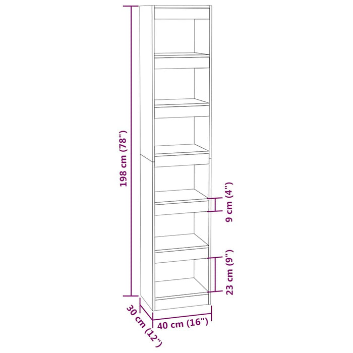 Bibliotecă/Separator cameră, alb extralucios, 40x30x198 cm WALTI