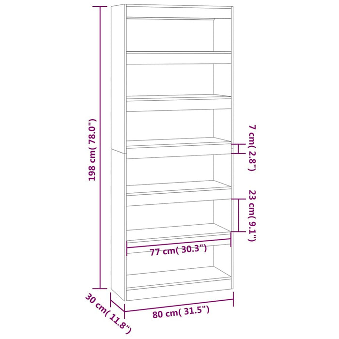 Bibliotecă/Separator cameră, stejar sonoma, 80x30x198 cm, PAL WALTI