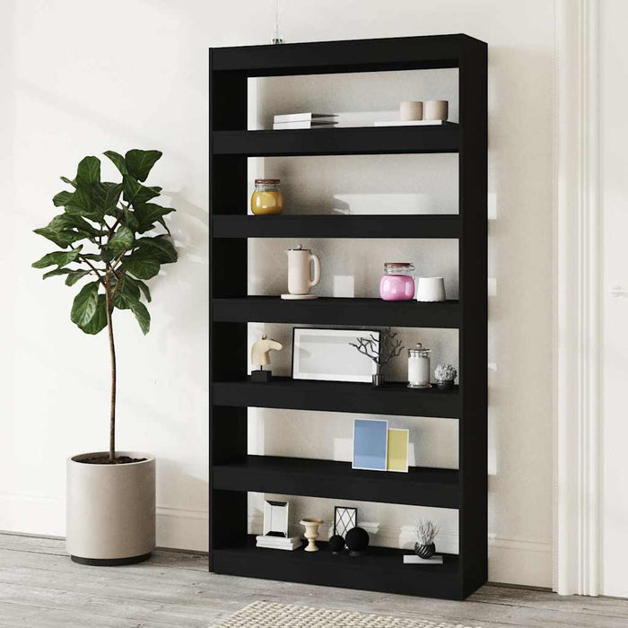 Bibliotecă/Separator cameră, negru, 100x30x198 cm, lemn WALTI
