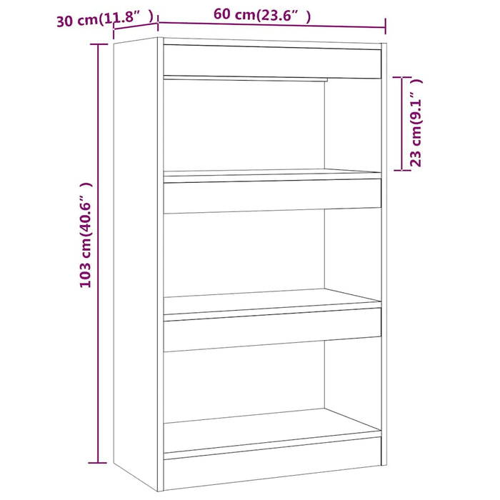 813604 vidaXL Book Cabinet/Room Divider Brown Oak 60x30x103 cm Chipboard WALTI