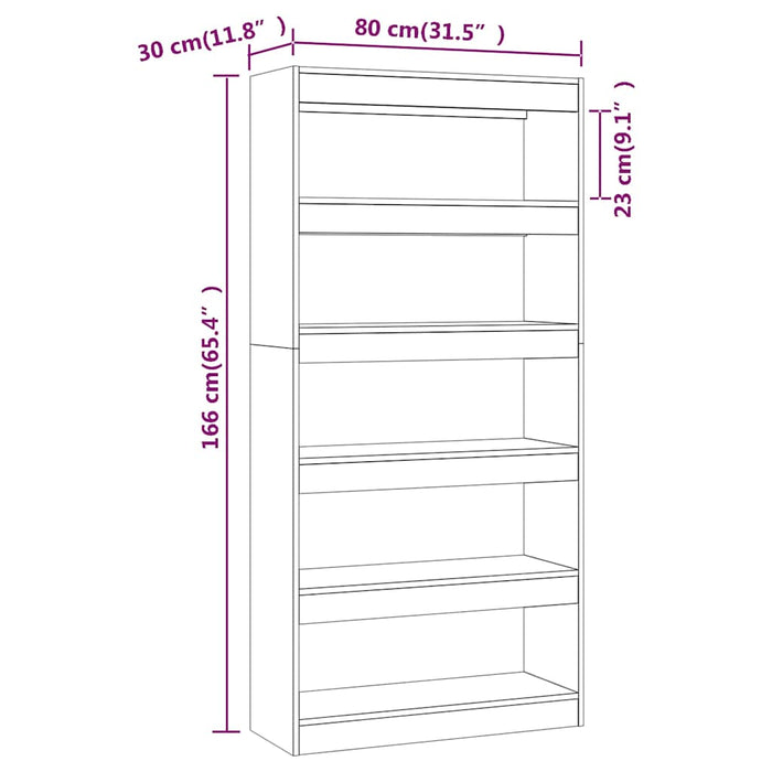 Bibliotecă/Separator cameră, stejar maro, 80x30x166 cm, PAL WALTI