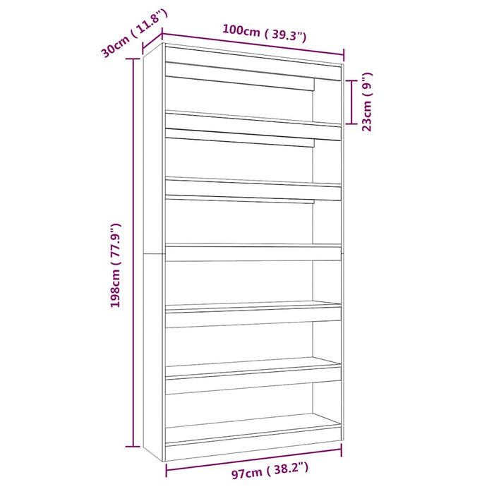 Bibliotecă/Separator cameră, stejar maro, 100x30x198 cm, lemn WALTI