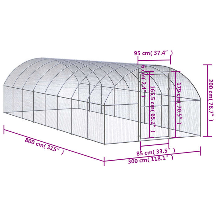 Coteț de găini pentru exterior, 3x8x2 m, oțel zincat - WALTI WALTI