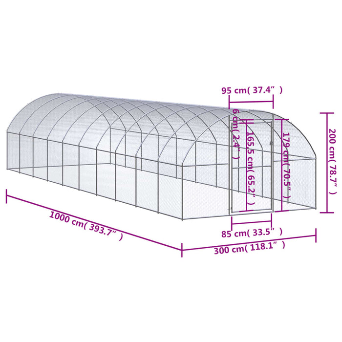 Coteț de găini pentru exterior, 3x10x2 m, oțel zincat - WALTI WALTI