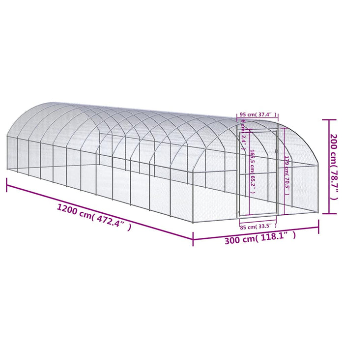 Coteț de găini pentru exterior, 3x12x2 m, oțel zincat - WALTI WALTI