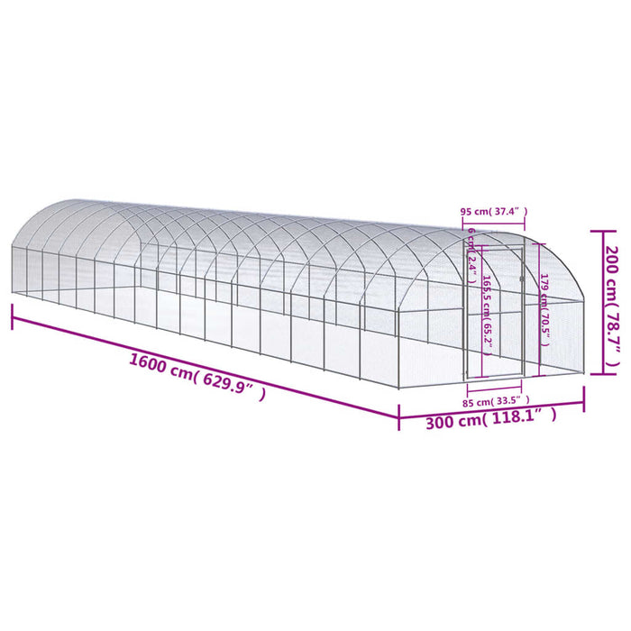 Coteț de găini pentru exterior, 3x16x2 m, oțel zincat - WALTI WALTI
