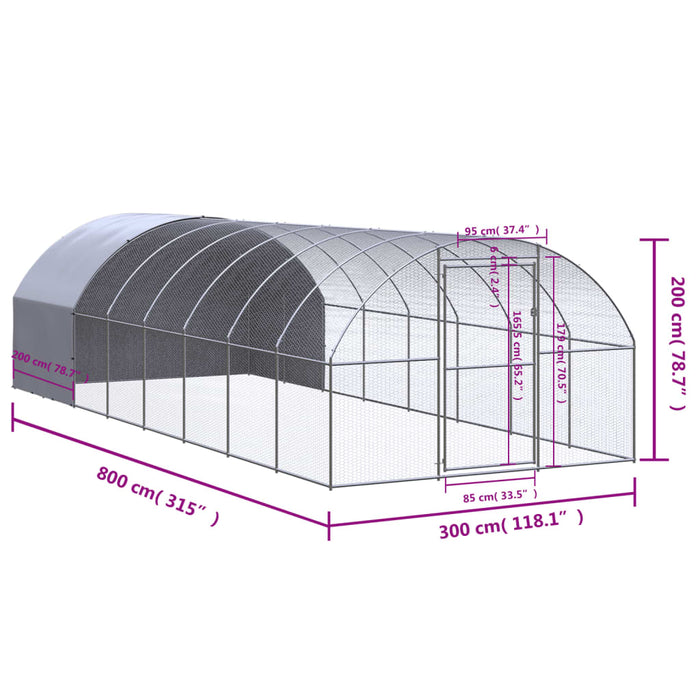 Coteț de găini pentru exterior, 3x8x2 m, oțel zincat - WALTI WALTI