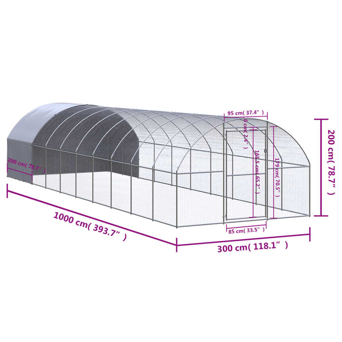 Coteț de găini pentru exterior, 3x10x2 m, oțel zincat - WALTI WALTI