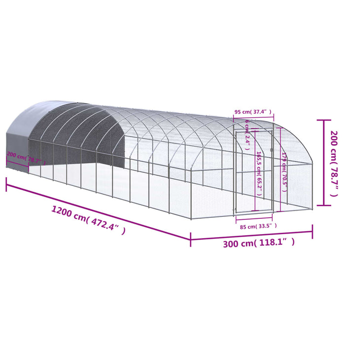 Coteț de găini pentru exterior, 3x12x2 m, oțel zincat - WALTI WALTI