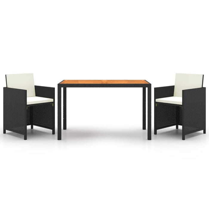 Set mobilier de grădină cu perne, 3 piese, negru, poliratan WALTI
