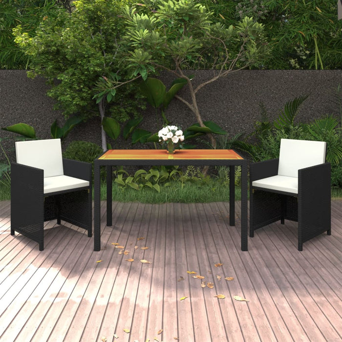 Set mobilier de grădină cu perne, 3 piese, negru, poliratan WALTI