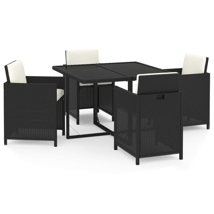 Set de masă pentru grădină cu perne, 5 piese, negru, poliratan WALTI