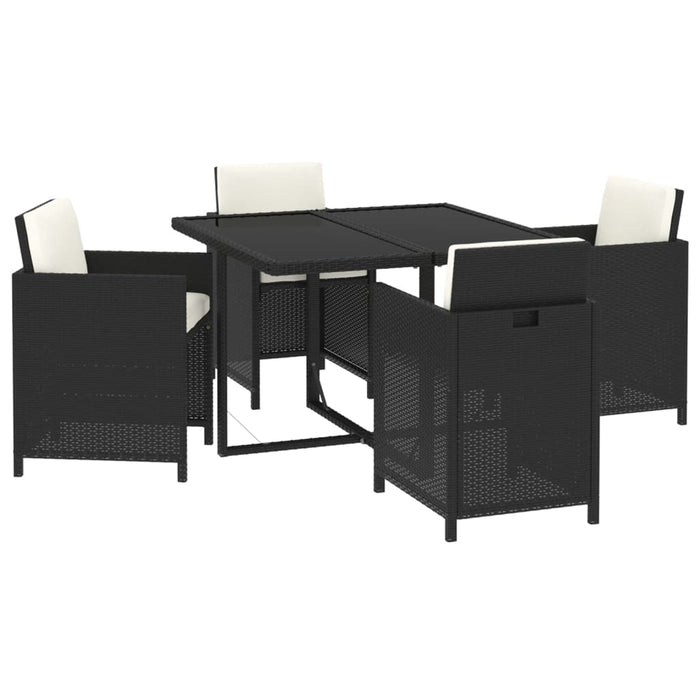 Set de masă pentru grădină cu perne, 5 piese, negru, poliratan WALTI