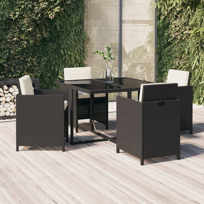Set de masă pentru grădină cu perne, 5 piese, negru, poliratan WALTI
