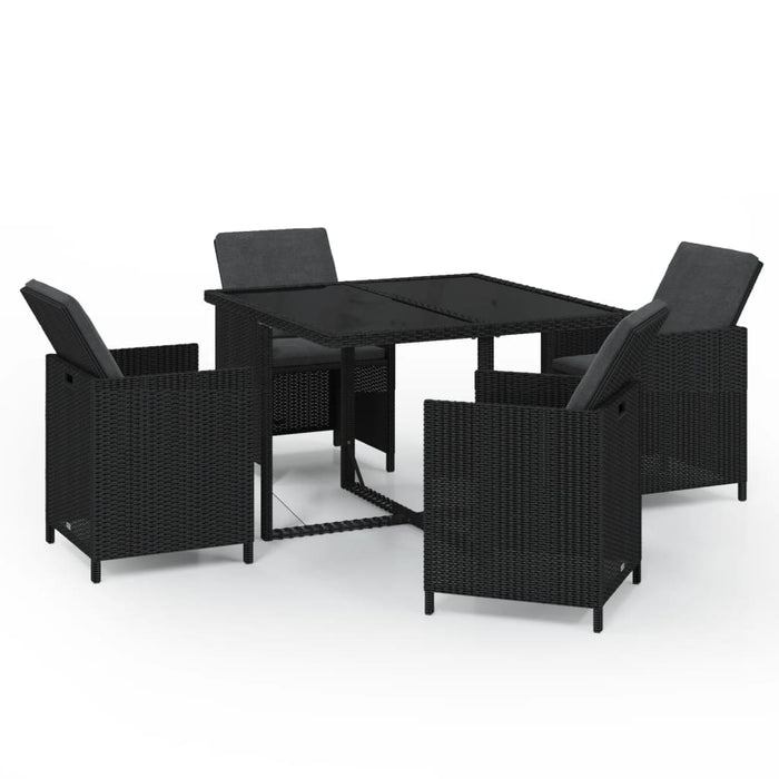Set de masă pentru grădină cu perne, 5 piese, negru, poliratan WALTI