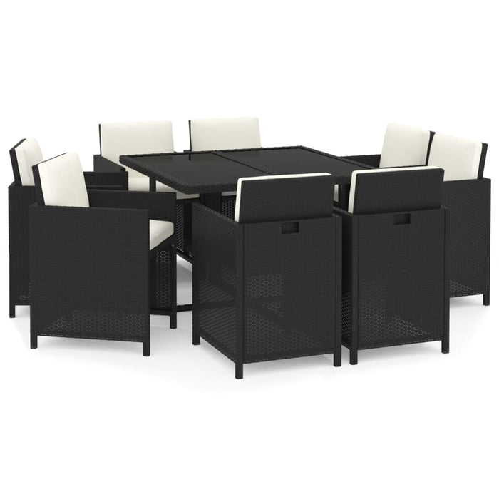 Set mobilier de grădină cu perne, 9 piese, negru, poliratan WALTI