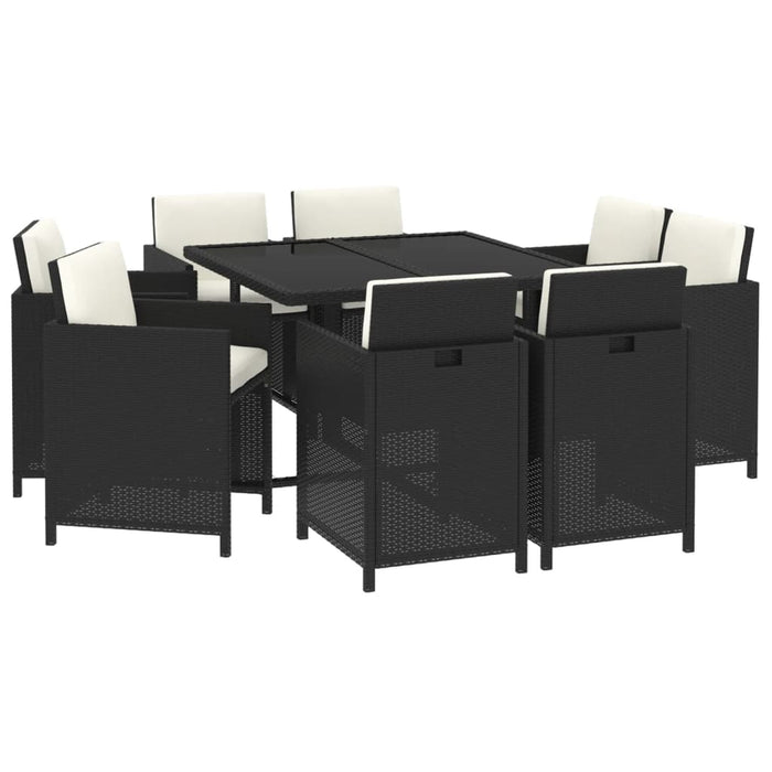 Set mobilier de grădină cu perne, 9 piese, negru, poliratan WALTI