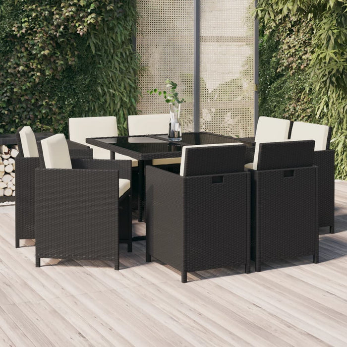 Set mobilier de grădină cu perne, 9 piese, negru, poliratan WALTI