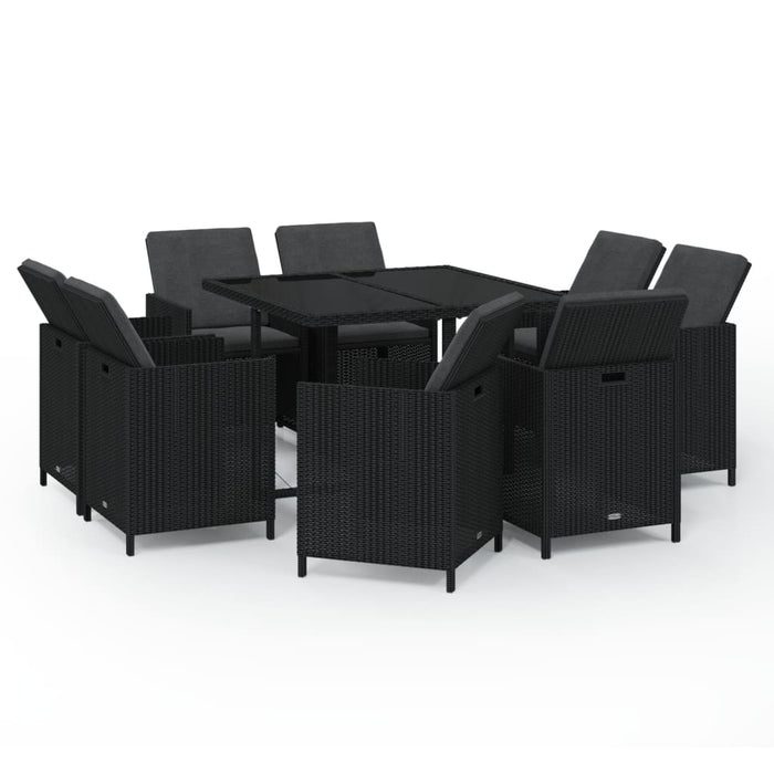 Set mobilier de grădină cu perne, 9 piese, negru, poliratan - WALTI WALTI
