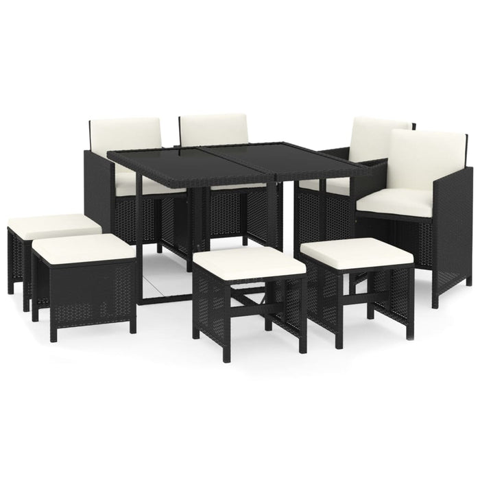 Set mobilier de grădină cu perne, 9 piese, negru, poliratan - WALTI WALTI