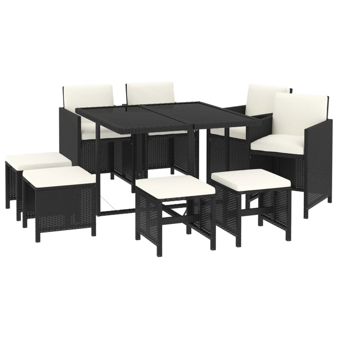 Set mobilier de grădină cu perne, 9 piese, negru, poliratan - WALTI WALTI