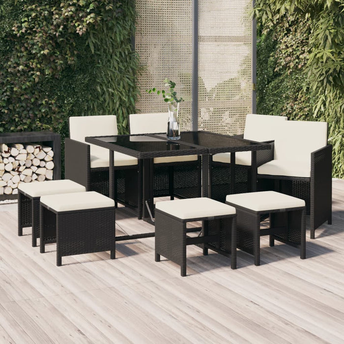 Set mobilier de grădină cu perne, 9 piese, negru, poliratan - WALTI WALTI