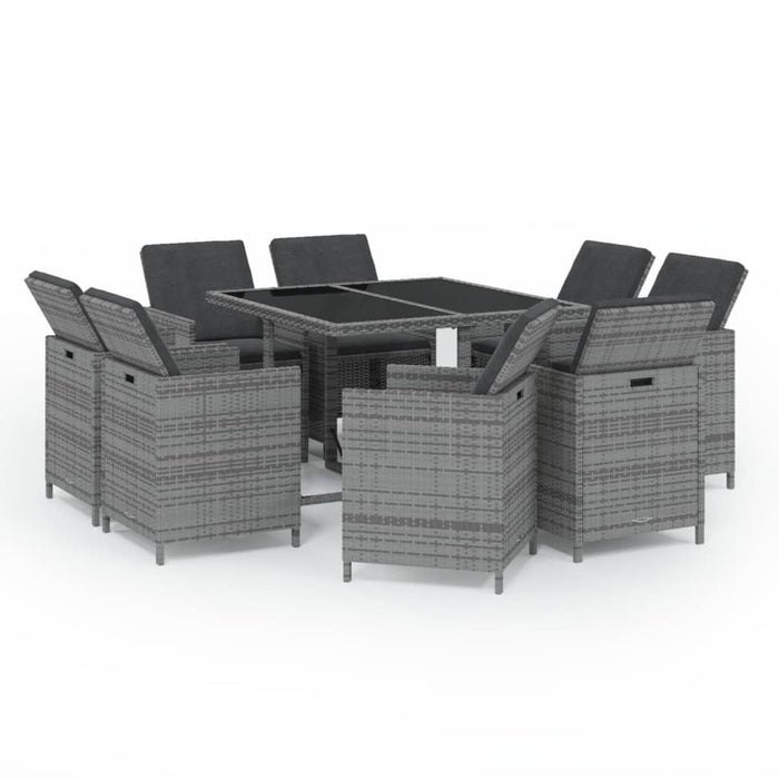 Set mobilier grădină cu perne, 9 piese, gri, poliratan - WALTI WALTI