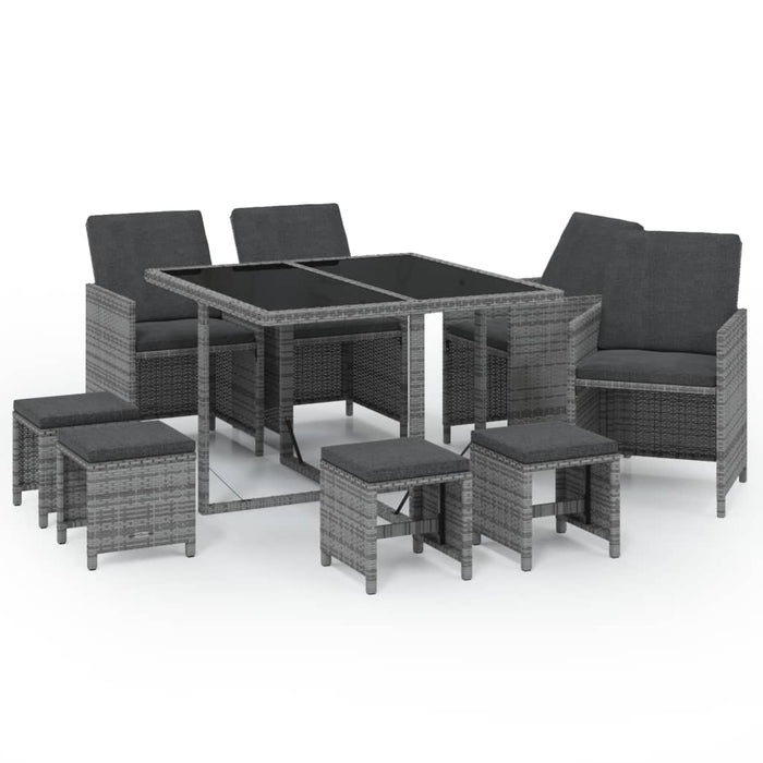 Set mobilier grădină cu perne, 9 piese, gri, poliratan - WALTI WALTI
