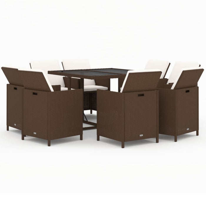 Set mobilier de grădină cu perne, 9 piese, maro, poliratan WALTI