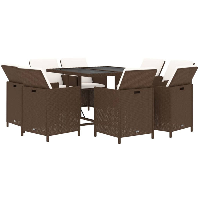 Set mobilier de grădină cu perne, 9 piese, maro, poliratan WALTI