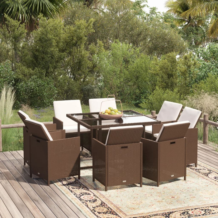 Set mobilier de grădină cu perne, 9 piese, maro, poliratan WALTI