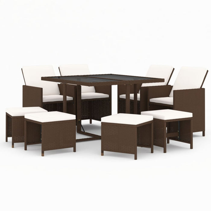 Set mobilier de grădină cu perne, 9 piese, maro, poliratan WALTI