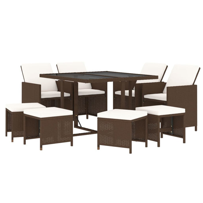 Set mobilier de grădină cu perne, 9 piese, maro, poliratan WALTI