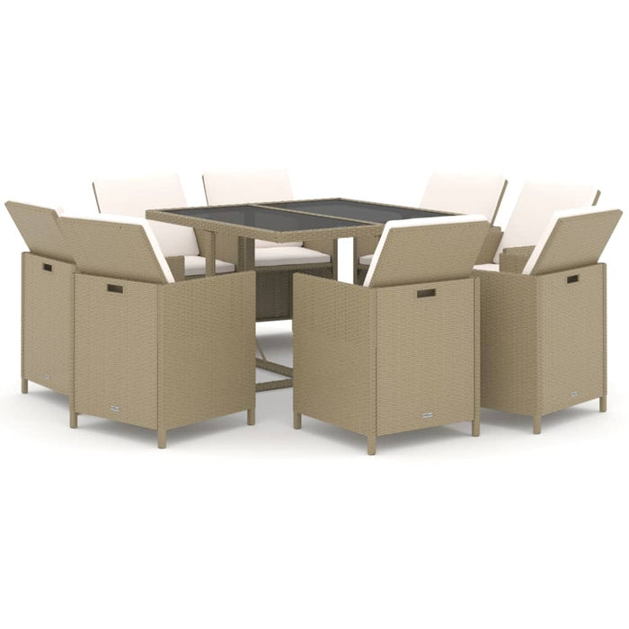 Set mobilier pentru grădină cu perne, 9 piese, bej, poliratan - WALTI WALTI